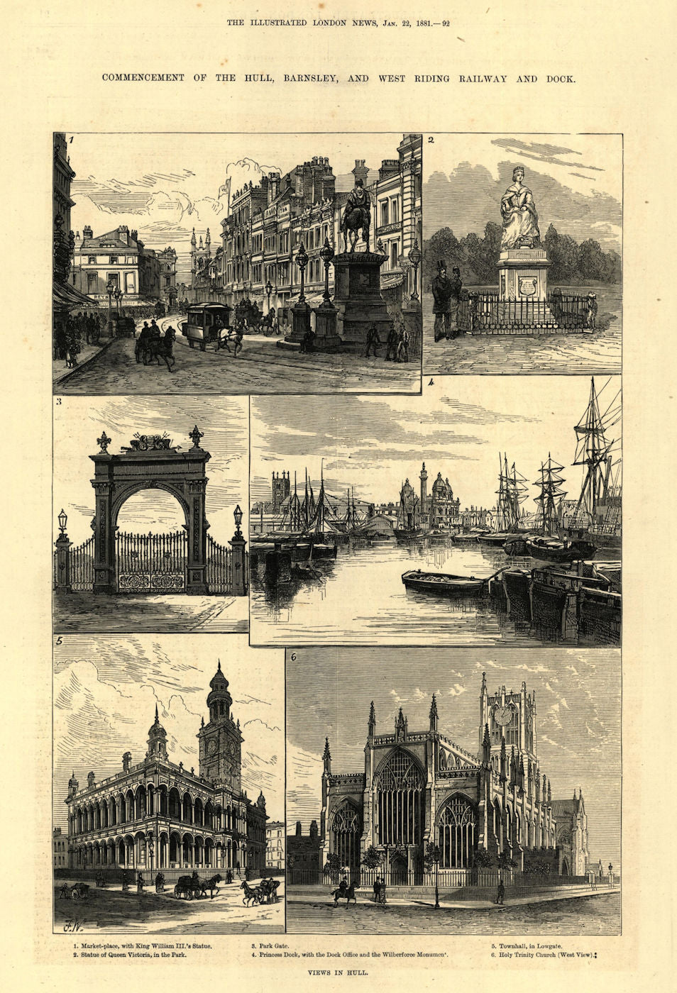 Hull: Market-place Park Gate Princess Dock Town hall Lowgate Holy Trinity 1881